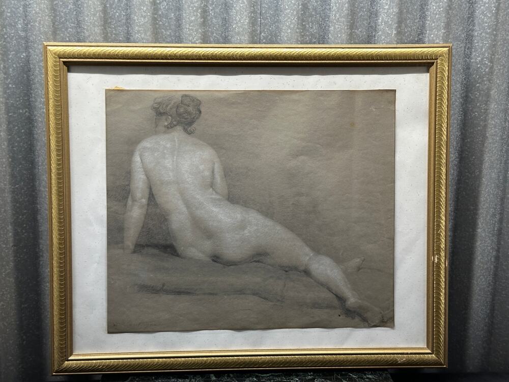 Academic Graphite Nude Figure Study, Framed